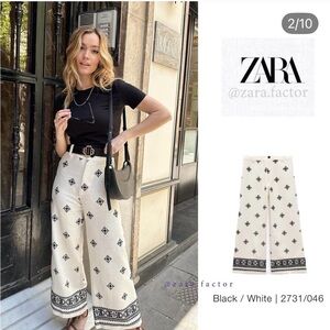 Zara Cream Pajama Bottoms with Black Geometric Print